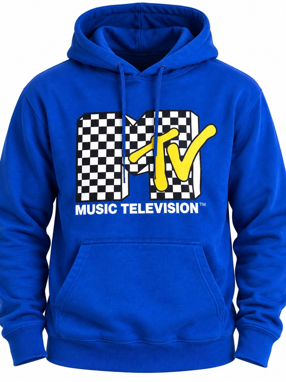 MTV Checkerboard Logo Hoodie in Royal Blue with Yellow Accent